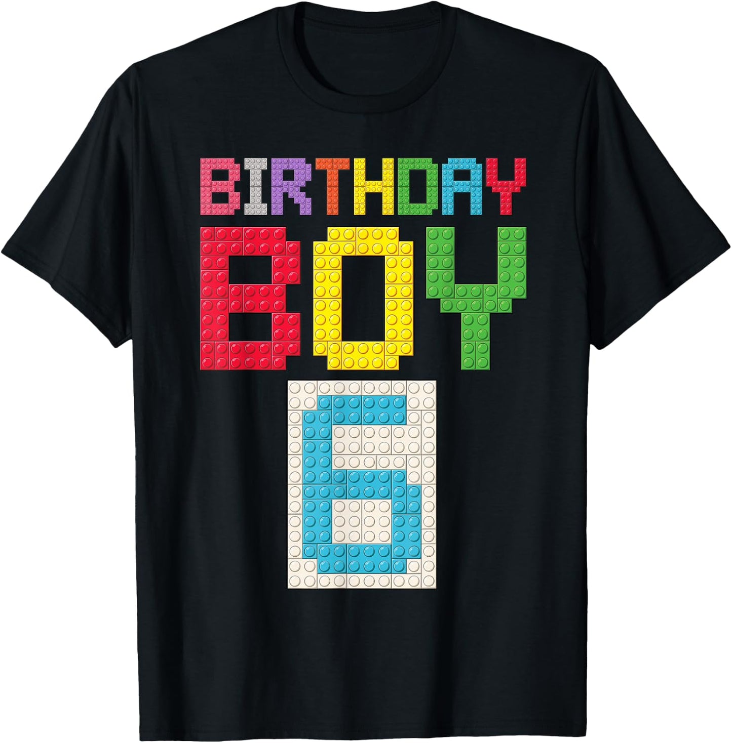 6th Birthday Boy Master Builder 6 Years Old Block Building T-Shirt - T-Shirt | Black