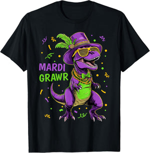 Mardi Grawr T-Rex Dino Costume Toddler Boys Kids Mardi Gras T-Shirt - T-Shirt | Black