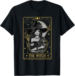 Tarot Card The Witch Witchy Funny Black Cat Spooky Halloween Women Kids T-Shirt - T-Shirt | Black