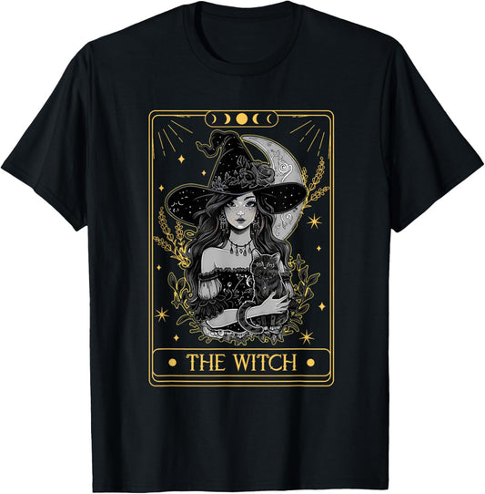 Tarot Card The Witch Witchy Funny Black Cat Spooky Halloween Women Kids T-Shirt - T-Shirt | Black
