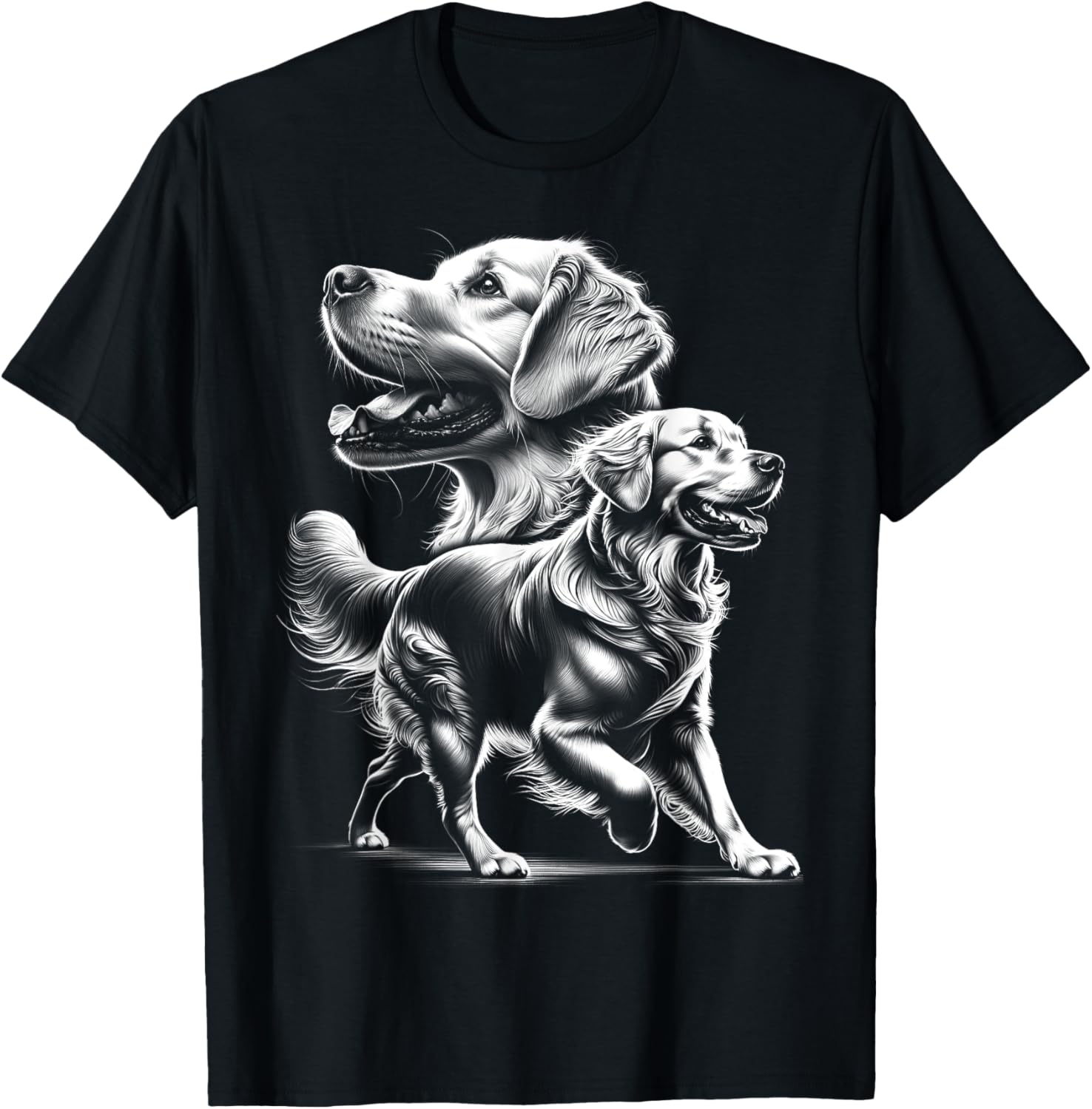 Playful Golden Retriever Dog in Photorealistic Style Men Women Kids T-Shirt - T-Shirt | Black