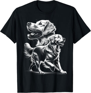 Playful Golden Retriever Dog in Photorealistic Style Men Women Kids T-Shirt - T-Shirt | Black
