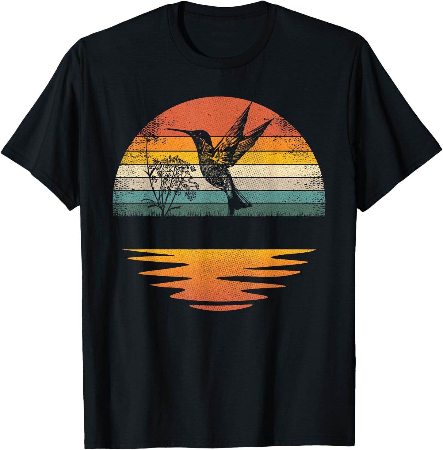 Hummingbird Vintage Sunset Hummingbirds T-Shirt - T-Shirt | Black