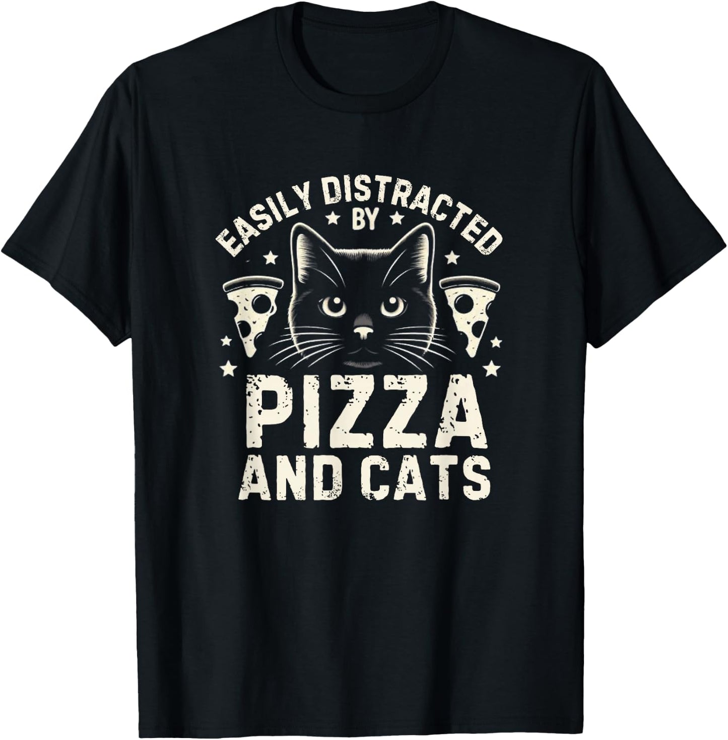 Funny Pizza Lover Foodie Pizza Pun Pizza and Cats T-Shirt - T-Shirt | Black