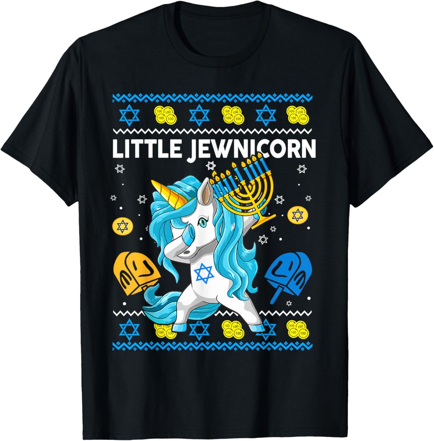 Ugly Hanukkah Sweater Little Jewnicorn Unicorn Toddler Girl T-Shirt - T-Shirt | Black