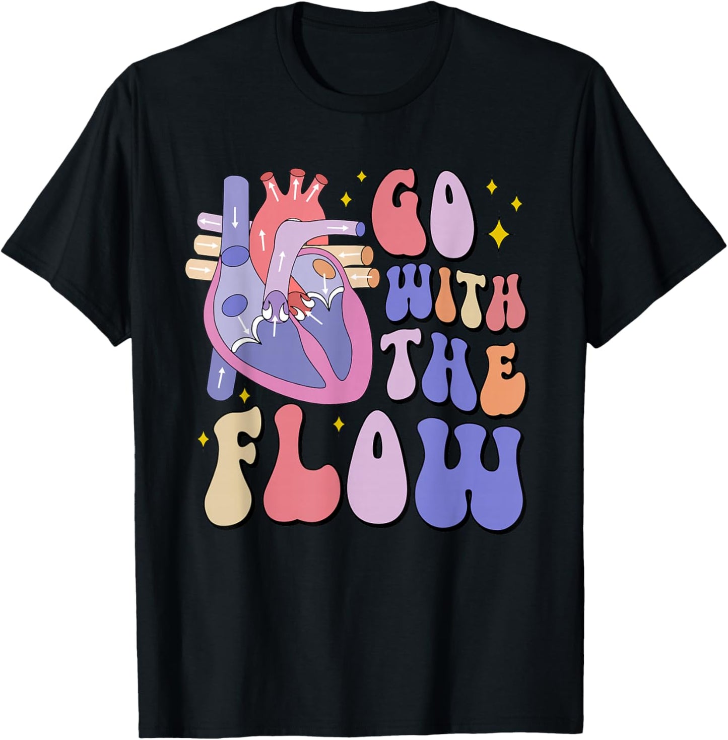 CVICU Cardiac Nurse Anatomy Cardiology Human Heart Flow T-Shirt - T-Shirt | Black