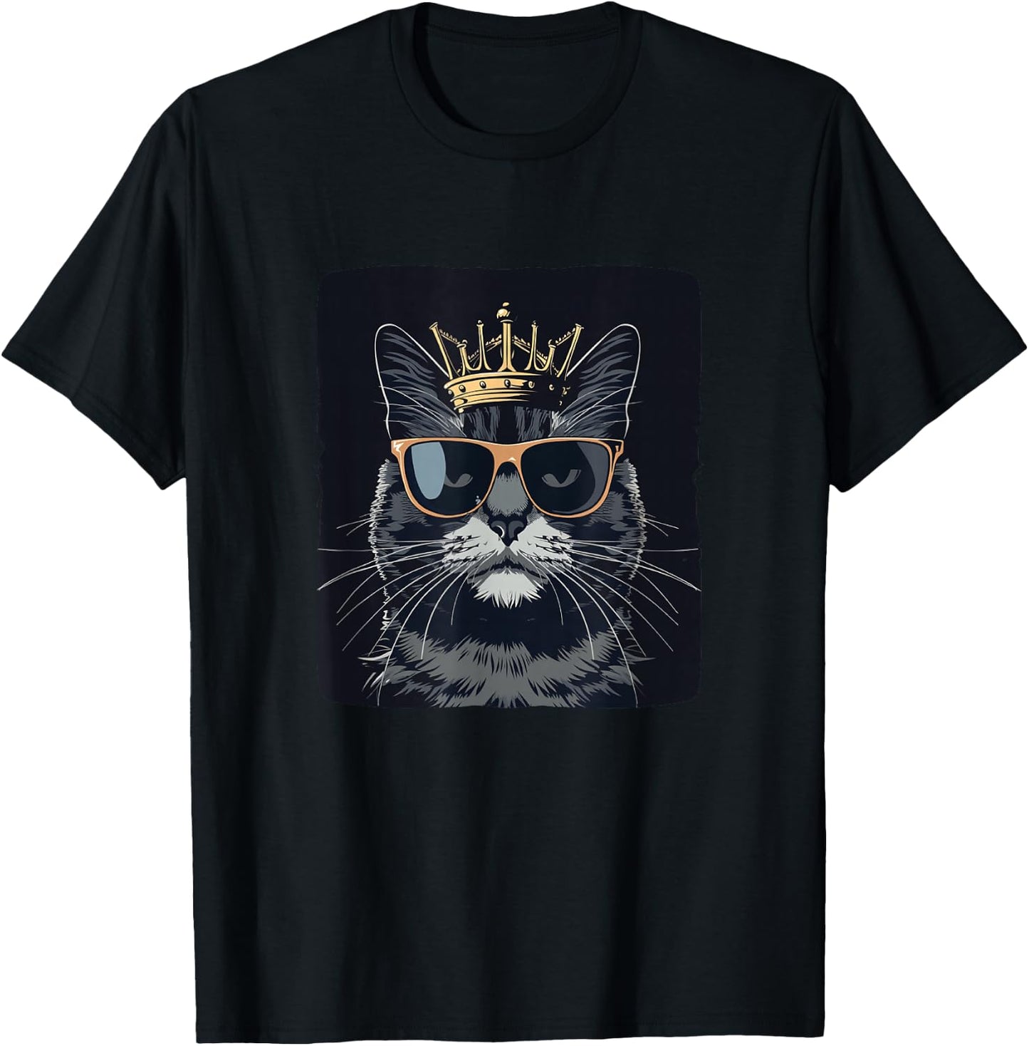 Funny Sunglasses Cat King with a Silly Crown T-Shirt - T-Shirt | Black