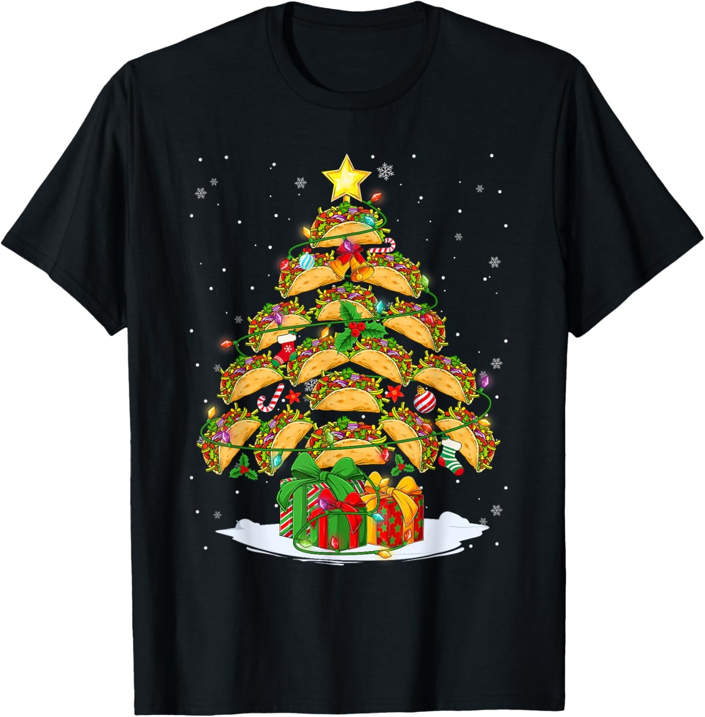 Funny Tacos Christmas Tree Lights & Ornaments Food Lovers T-Shirt - T-Shirt | Black