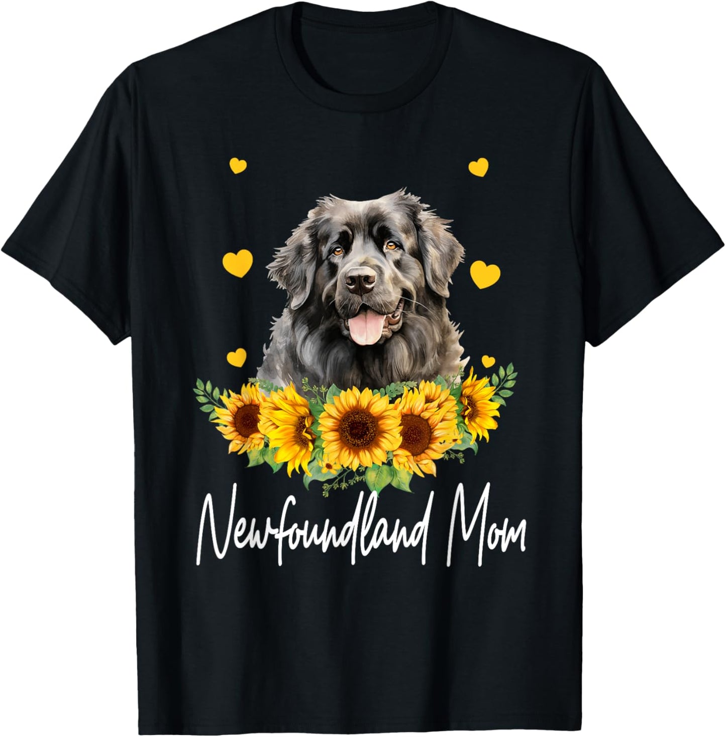 Sunflower Newfoundland Mom Dog Lover T-Shirt - T-Shirt | Black