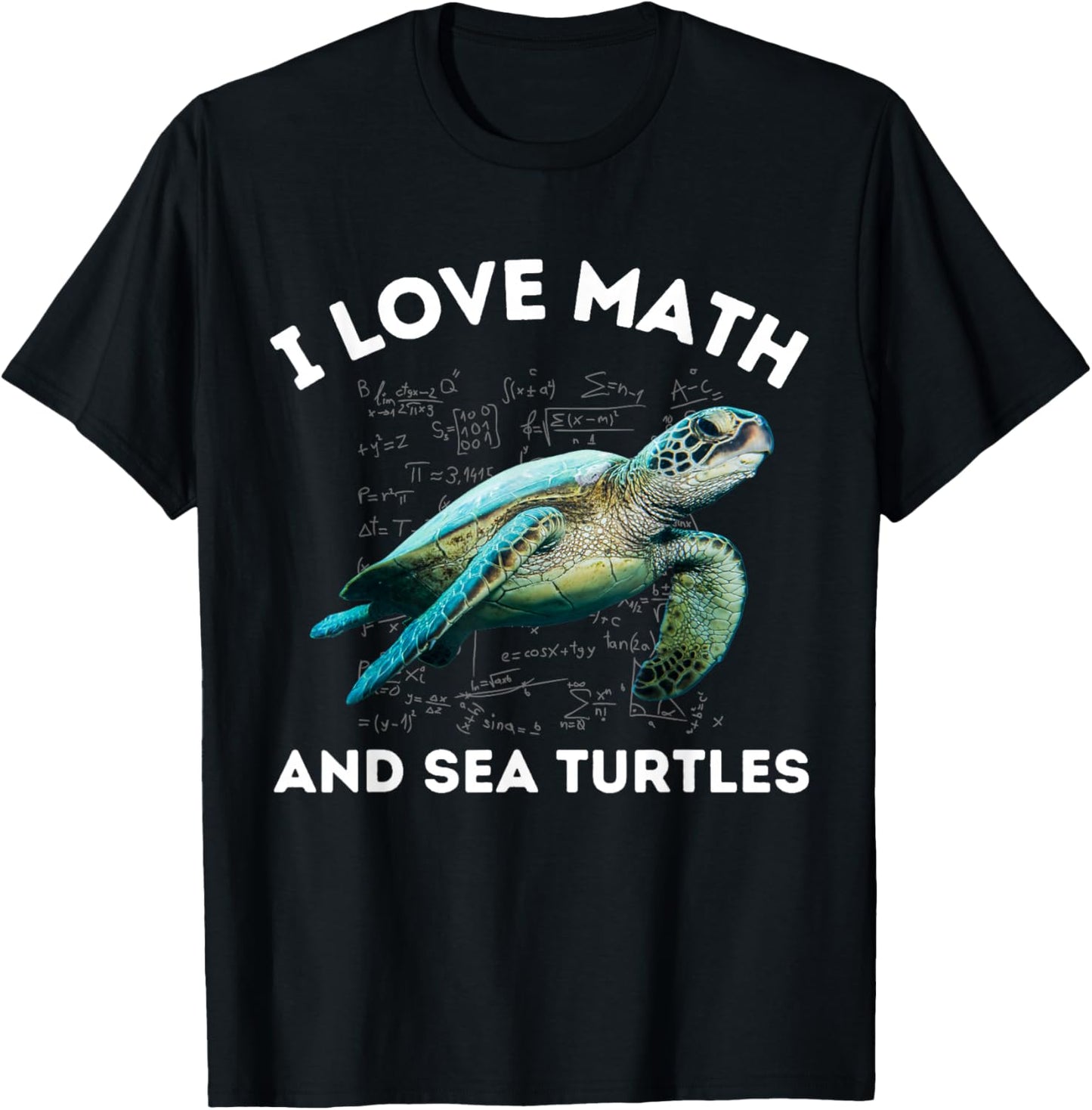 I Love Math and Sea Turtles Lover Algebra STEM Math Teacher T-Shirt - T-Shirt | Black