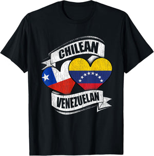 Chilean Venezuelan Hearts Chile Venezuela Flags T-Shirt - T-Shirt | Black