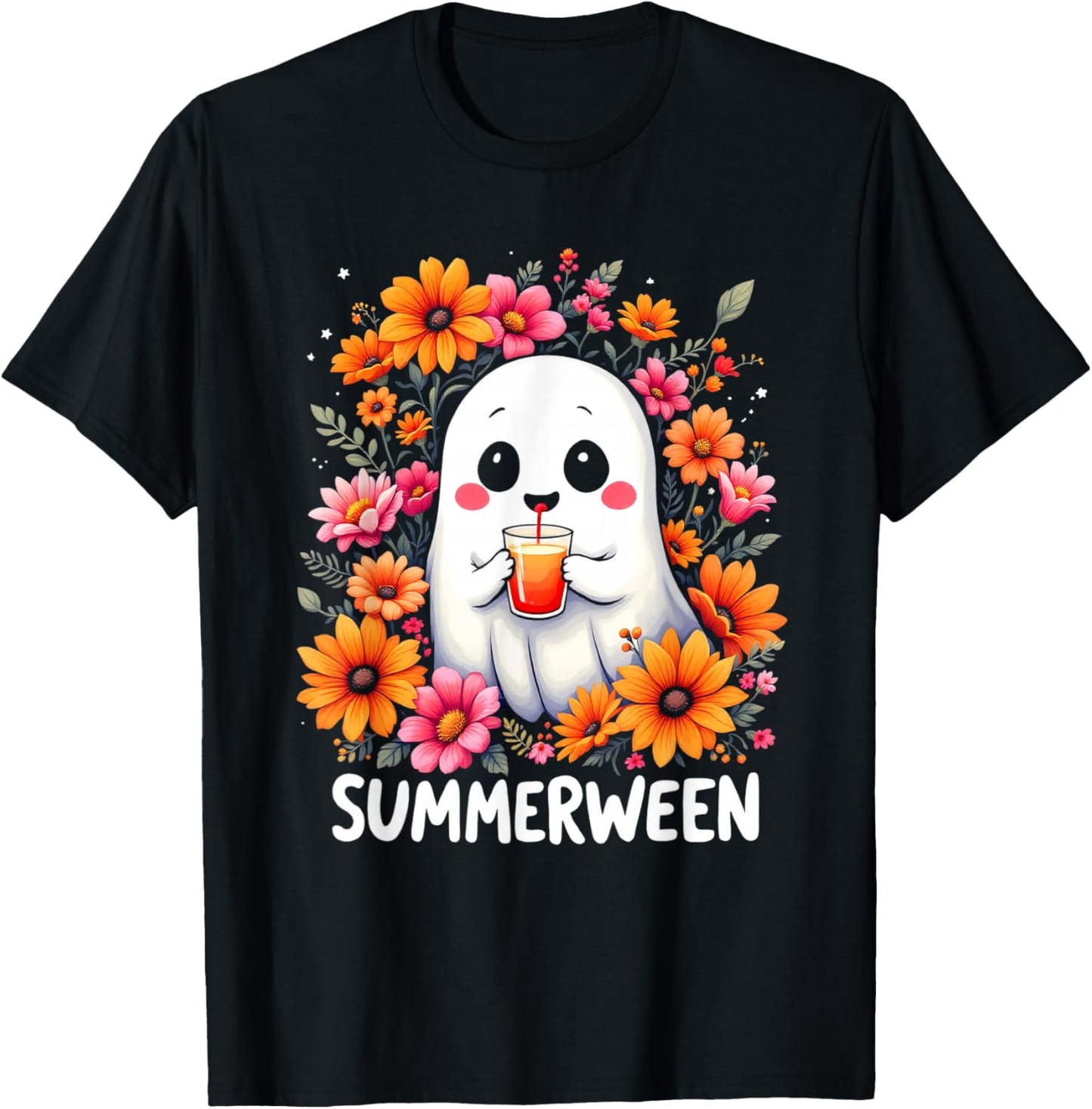 SUMMERWEEN Cute Whimsical Ghost T-Shirt - T-Shirt | Black