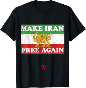 Iran Flagge Löwe Sonne Schwert Free Iran Unterstützung Frauen des Iran T-Shirt - T-Shirt | Black