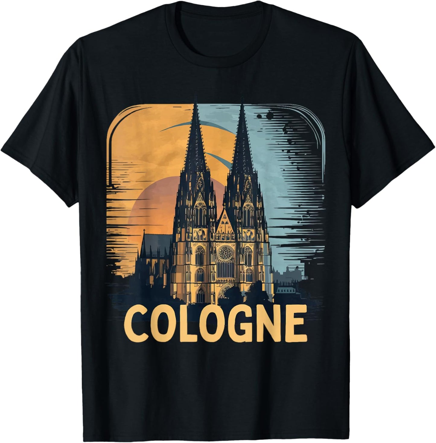 Cologne Cathedral Vintage Silhouette Köln German Skyline T-Shirt - T-Shirt | Black
