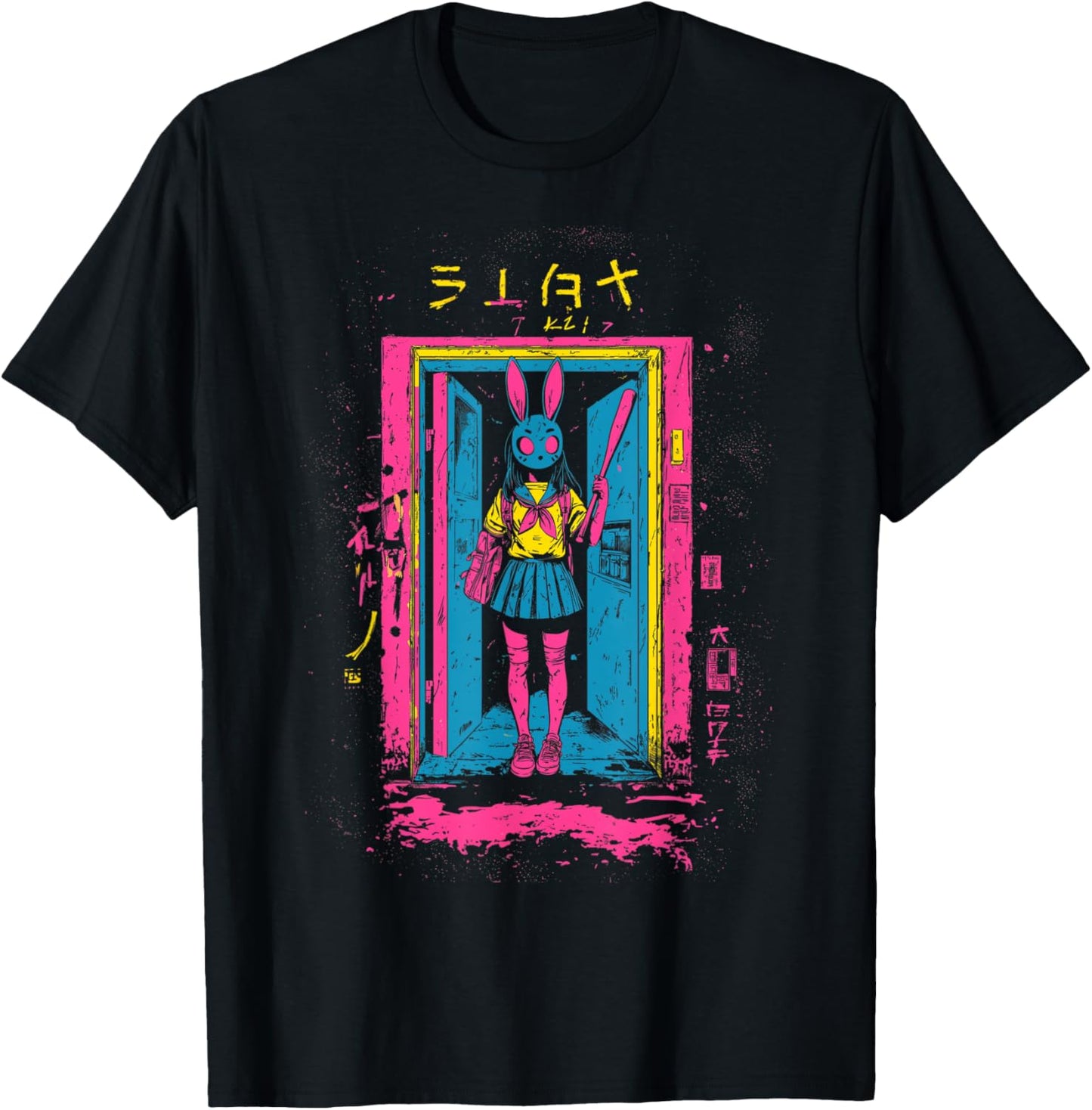 Creepy Girl Bunny Grunge Slasher Pastel Goth Anime Horror T-Shirt - T-Shirt | Black