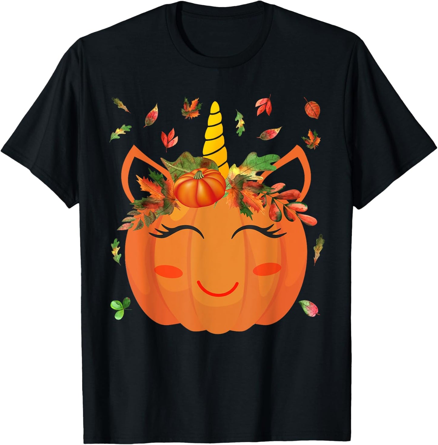 Cute Unicorn Pumpkin for Kids Halloween Thanksgiving T-Shirt - T-Shirt | Black