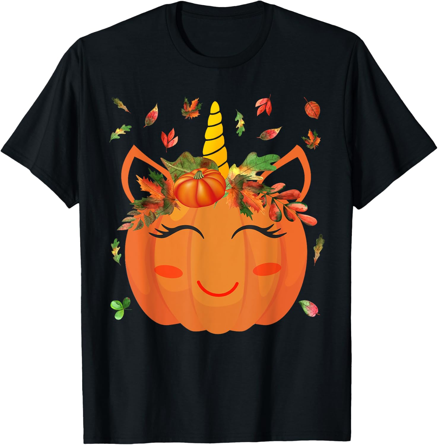 Cute Unicorn Pumpkin for Kids Halloween Thanksgiving T-Shirt - T-Shirt | Black