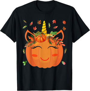Cute Unicorn Pumpkin for Kids Halloween Thanksgiving T-Shirt - T-Shirt | Black