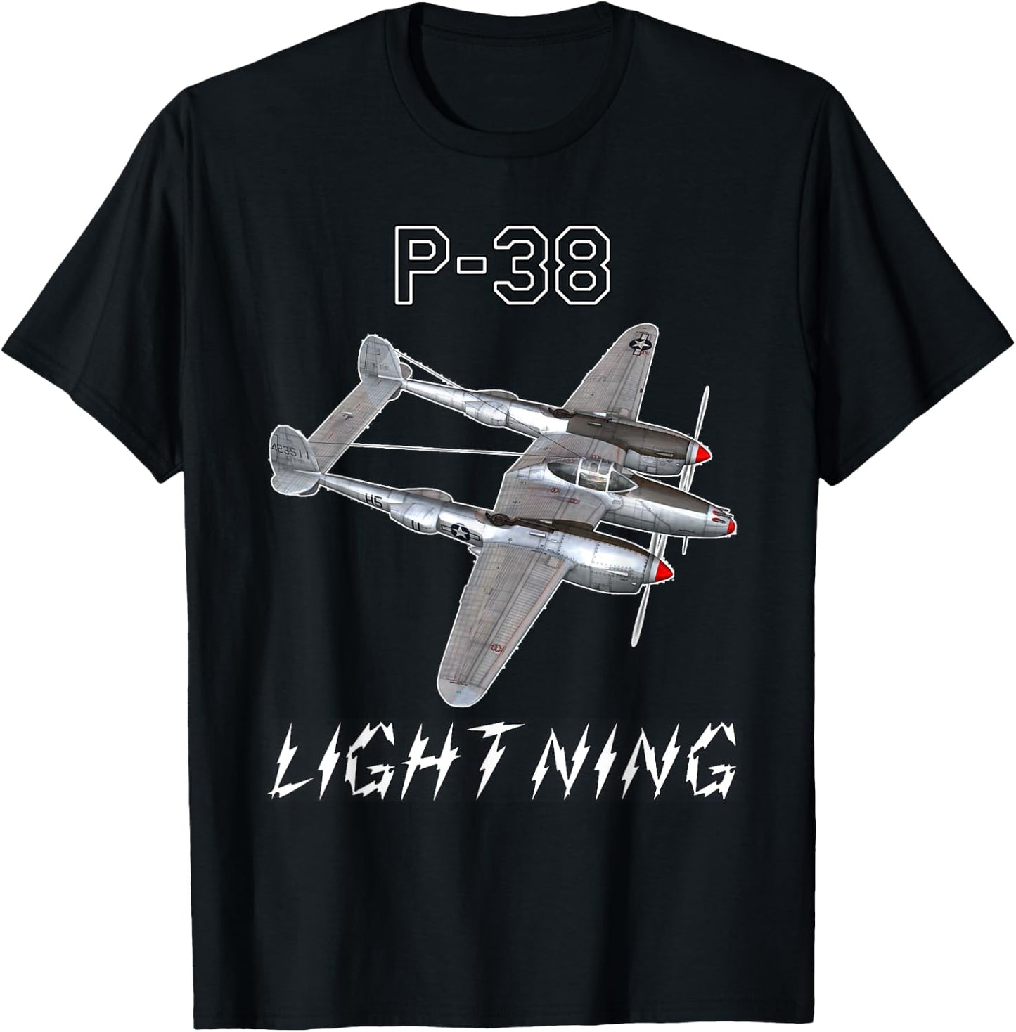 P-38 Lightning USAF Warbird WW2 Airplane T-Shirt - T-Shirt | Black