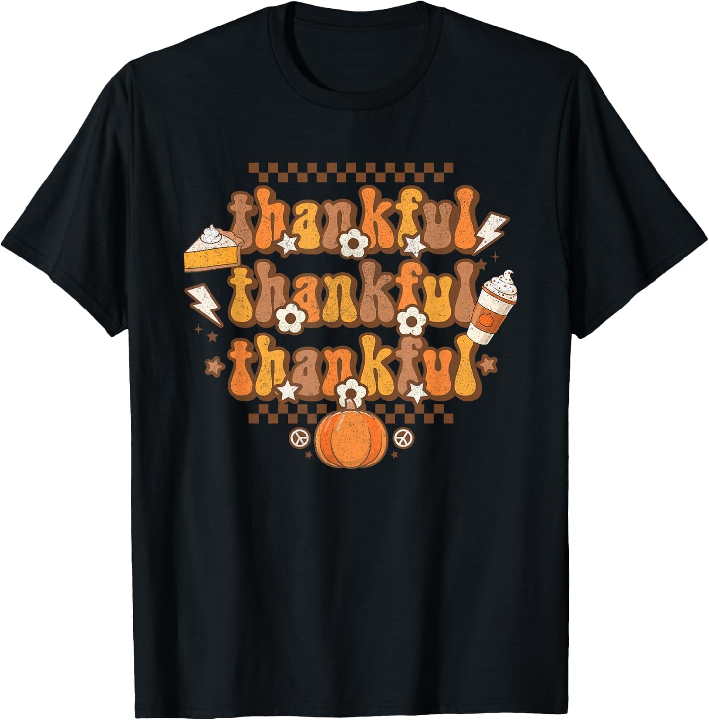 Retro Thankful Thanksgiving Fall Vibes Groovy Pumpkin Pie T-Shirt - T-Shirt | Black