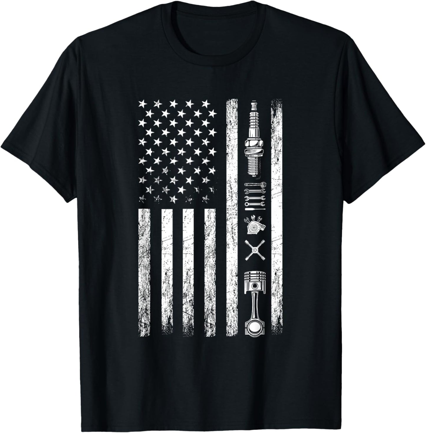 Mechanic US Flag Patriotic Worker Patriot USA Mechanic T-Shirt - T-Shirt | Black