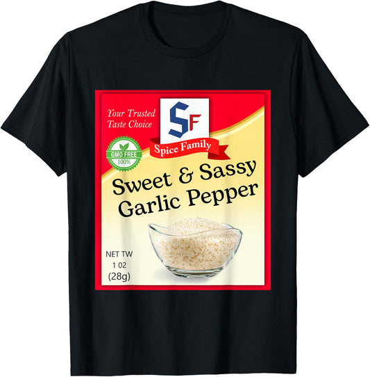 Sweet & Sassy Garlic Pepper Condiment Costume Holiday T-Shirt - T-Shirt | Black