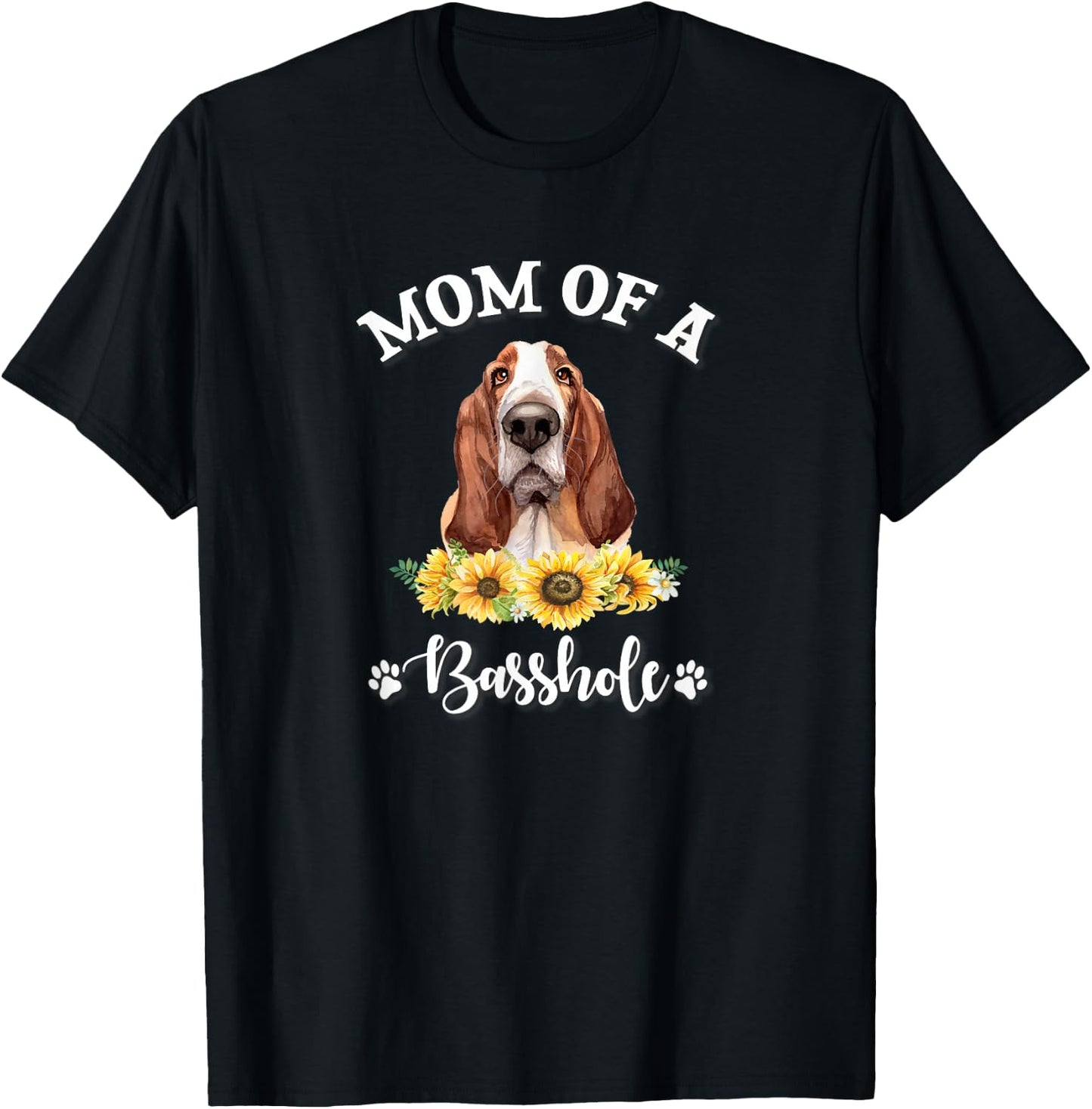 Cute Girls Sunflowers Mom Basset Hound Dog Lover T-Shirt - T-Shirt | Black