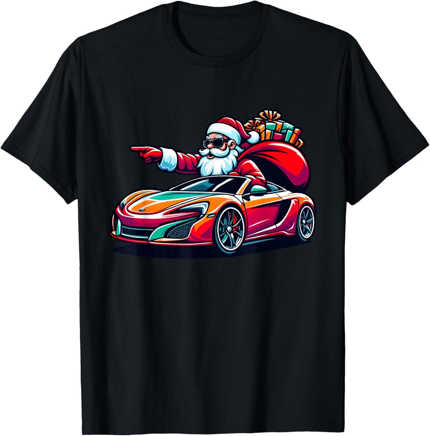 Funny Christmas Santa Claus Driving Sport Car Xmas Pajama T-Shirt - T-Shirt | Black