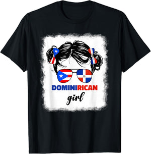 DominiRican Girls Kids Dominican And Puerto Rican Rico Flag T-Shirt - T-Shirt | Black