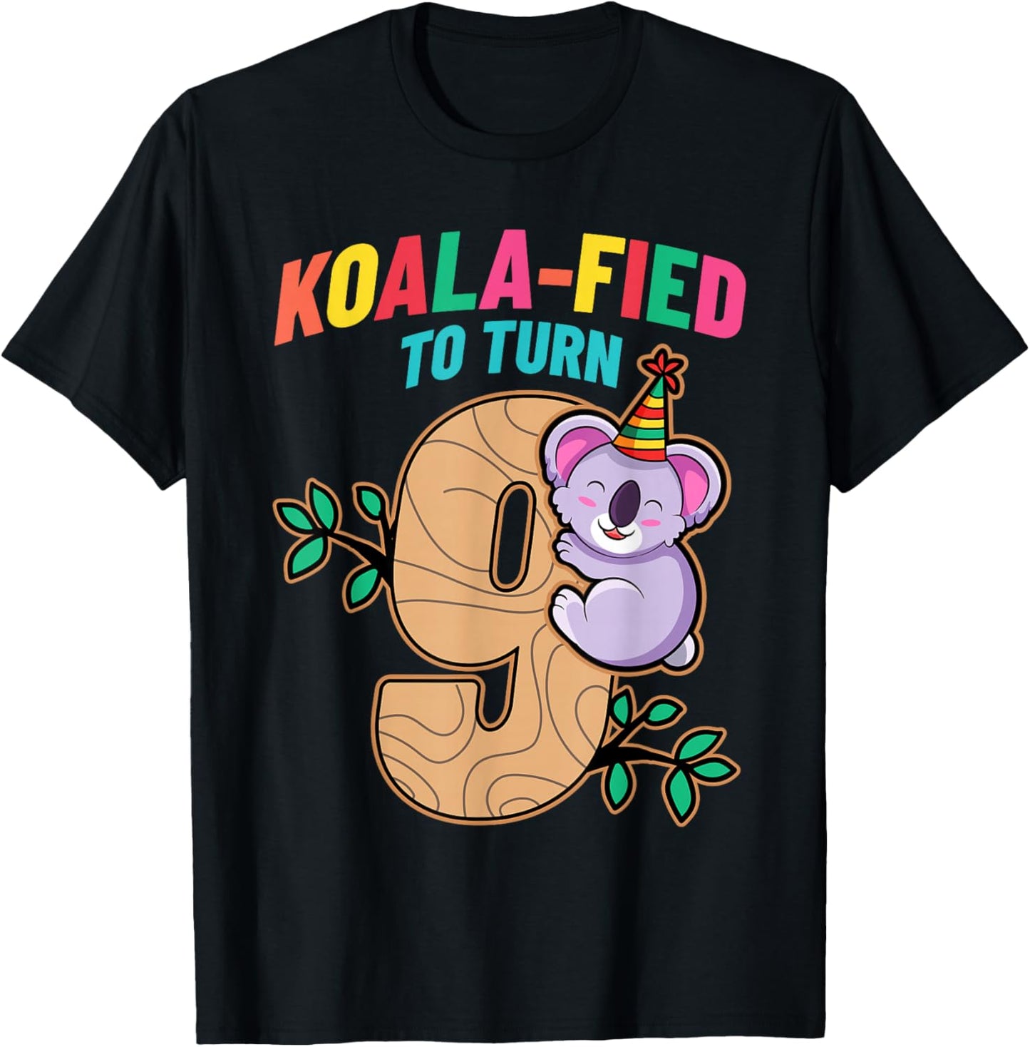 Koalafied To Turn 9 Koala Bear 9th Birthday Party Nine Cute T-Shirt - T-Shirt | Black