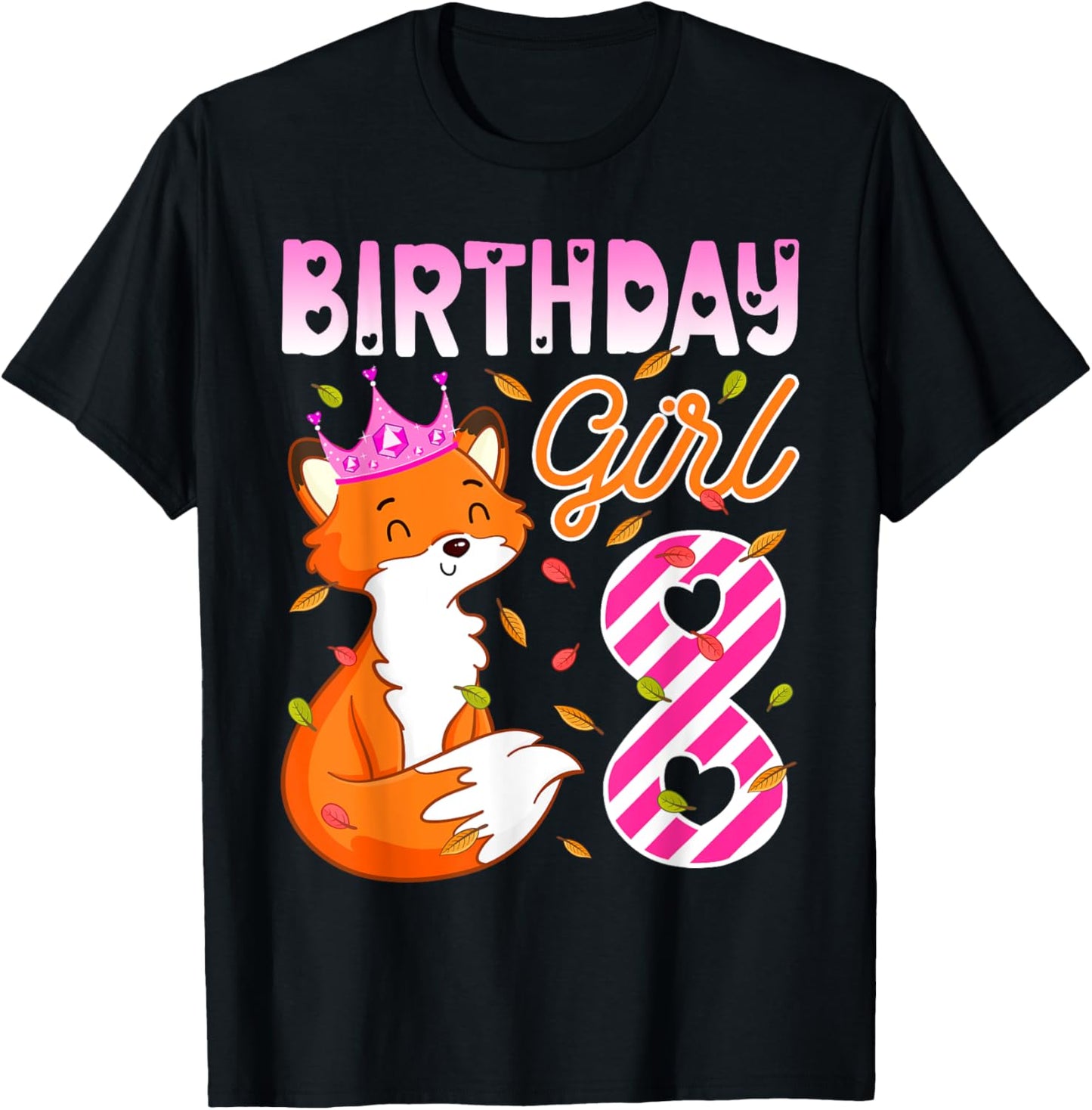 Fox Animal Lovers 8th Birthday Girl Fox B-day 8 year old T-Shirt - T-Shirt | Black