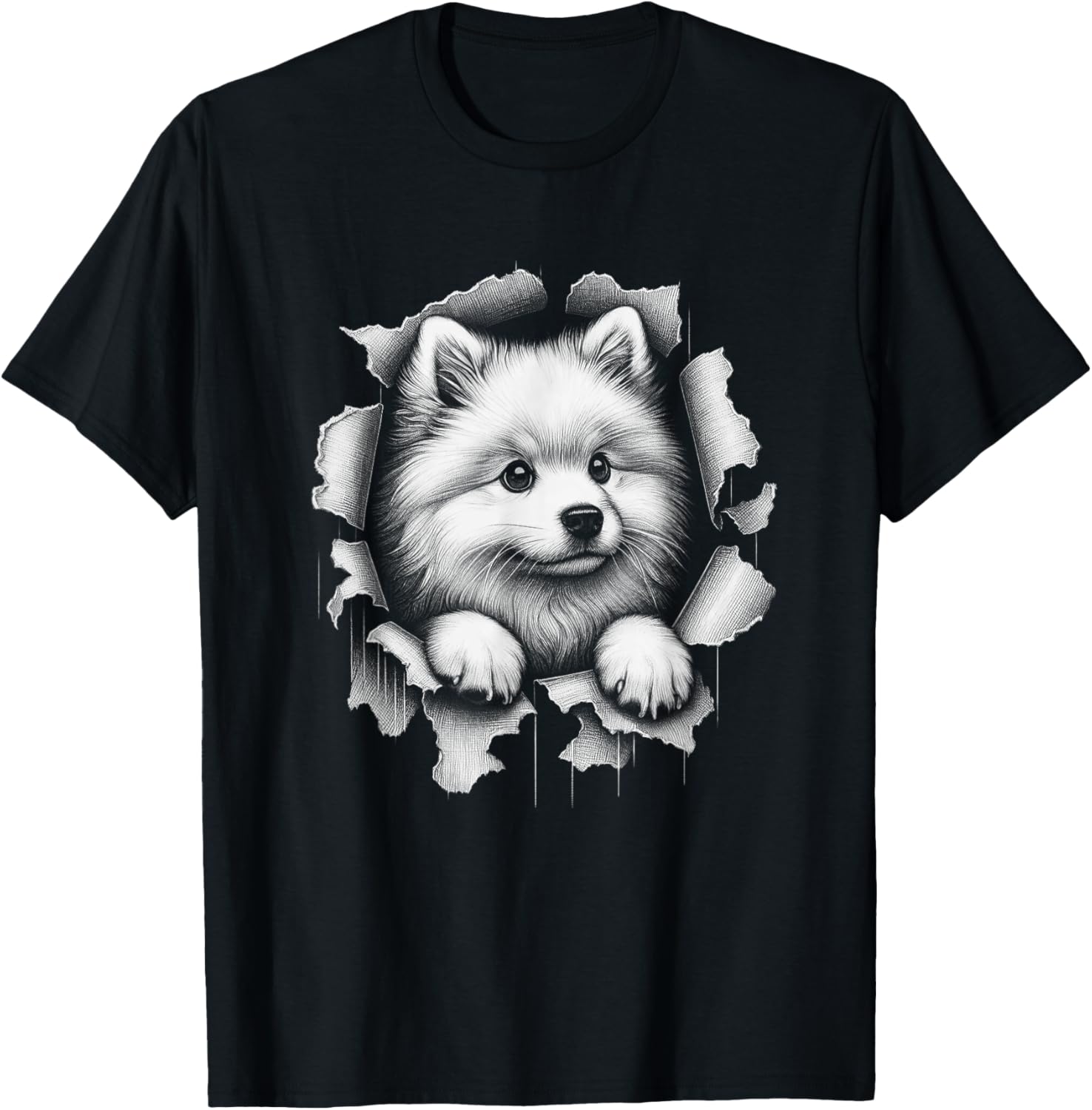 Cute American Eskimo Dog Peeking Design Women Kids T-Shirt - T-Shirt | Black