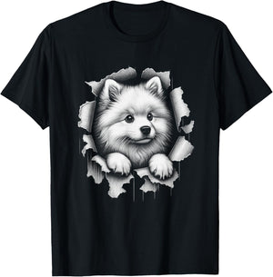 Cute American Eskimo Dog Peeking Design Women Kids T-Shirt - T-Shirt | Black