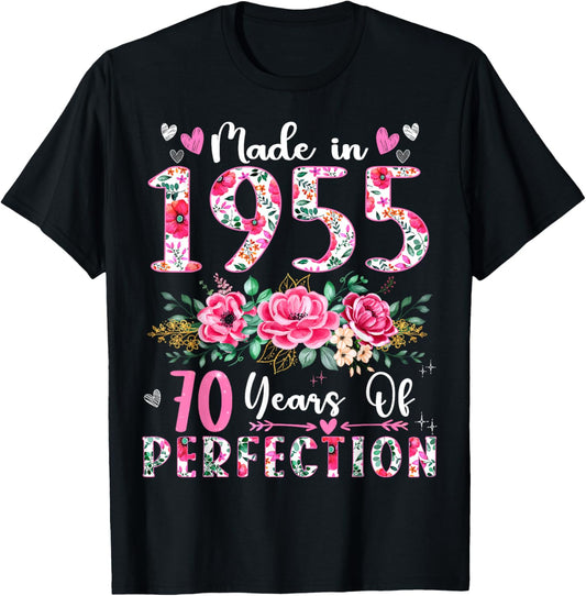 70 Year Old Made In 1955 Floral 70th Birthday Women T-Shirt - T-Shirt | Black