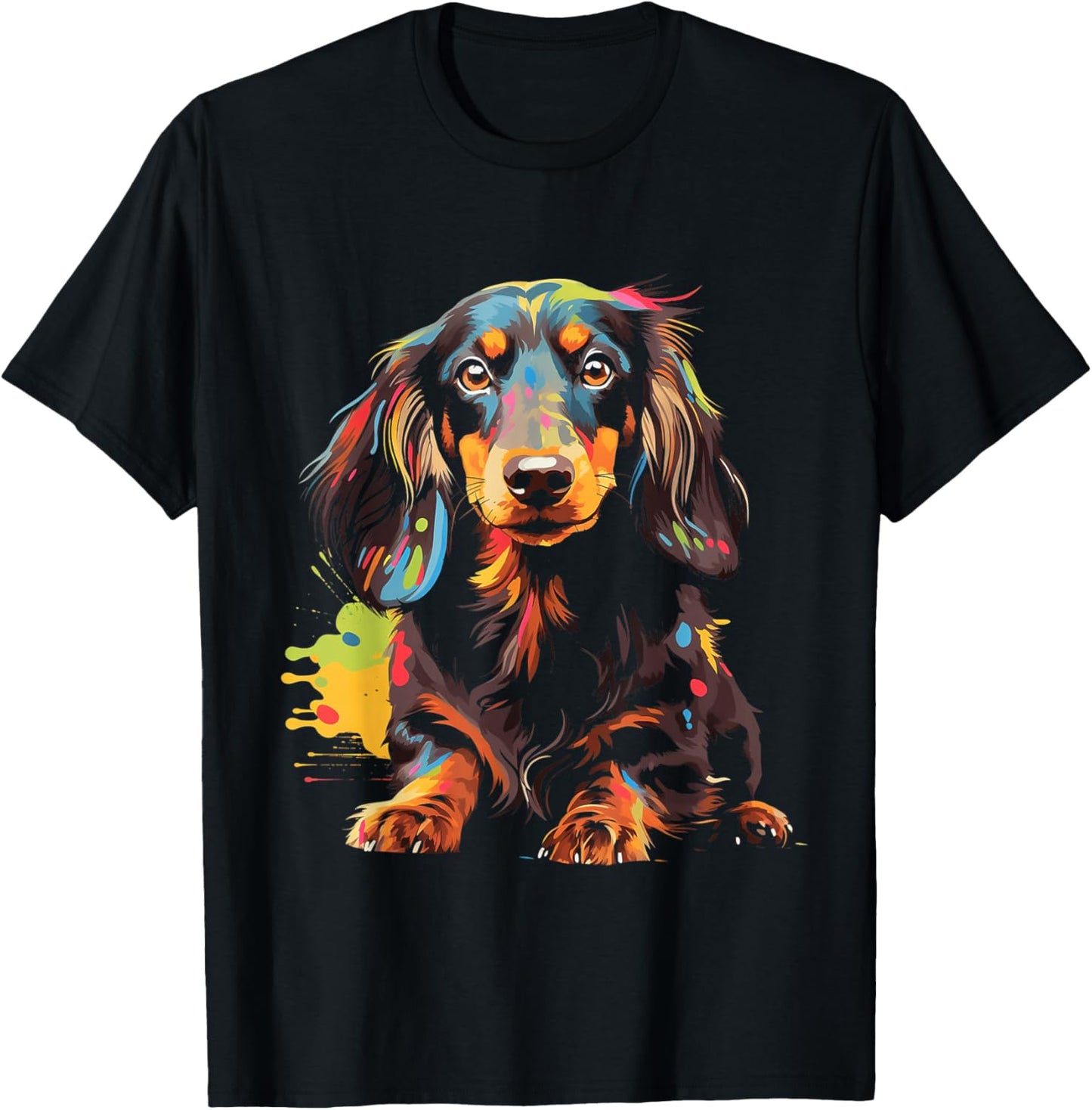 Long Hair Dachshund Puppy Best Dog Walking Pet T-Shirt - T-Shirt | Black