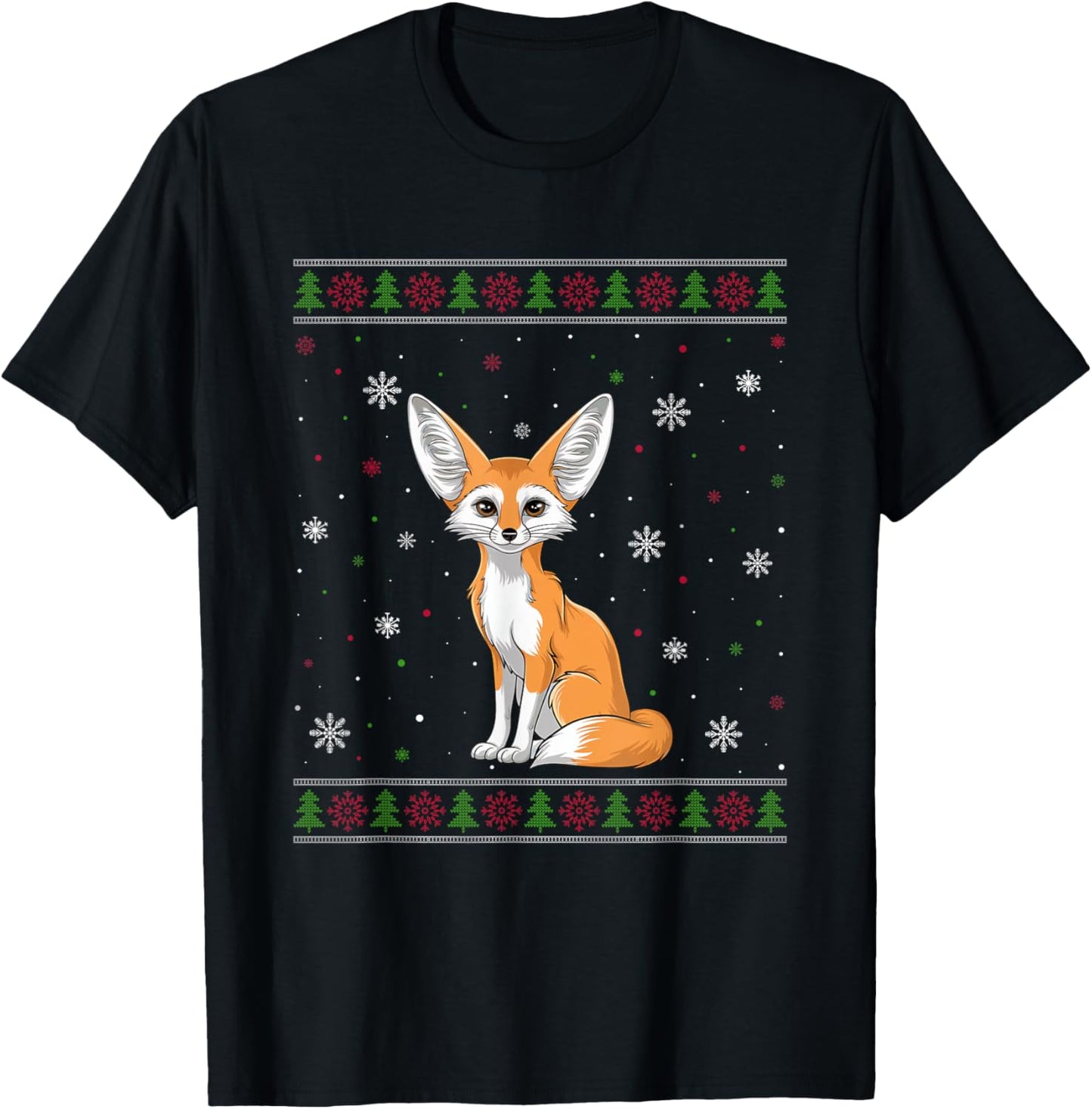 Fennec Fox Christmas Sweater Men Women Kids Xmas Funny T-Shirt - T-Shirt | Black