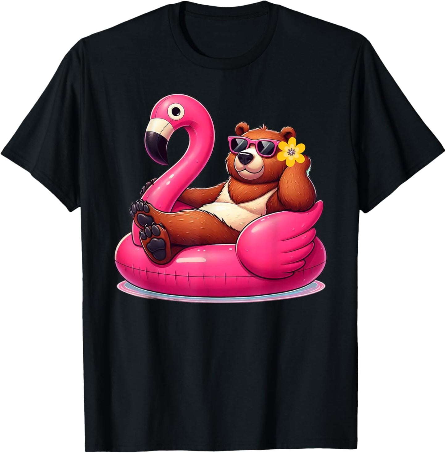 Funny Summer Bear Pink Pool Party Hawaiian Summer Vacation T-Shirt - T-Shirt | Black