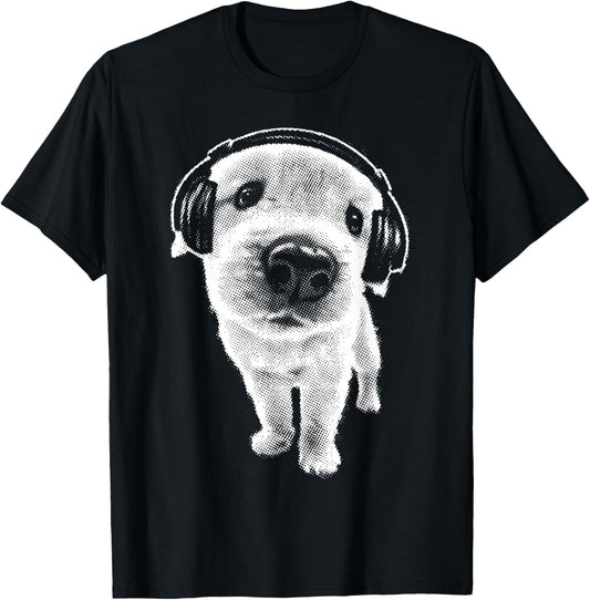 Y2K Dog Headphones T-Shirt - T-Shirt | Black