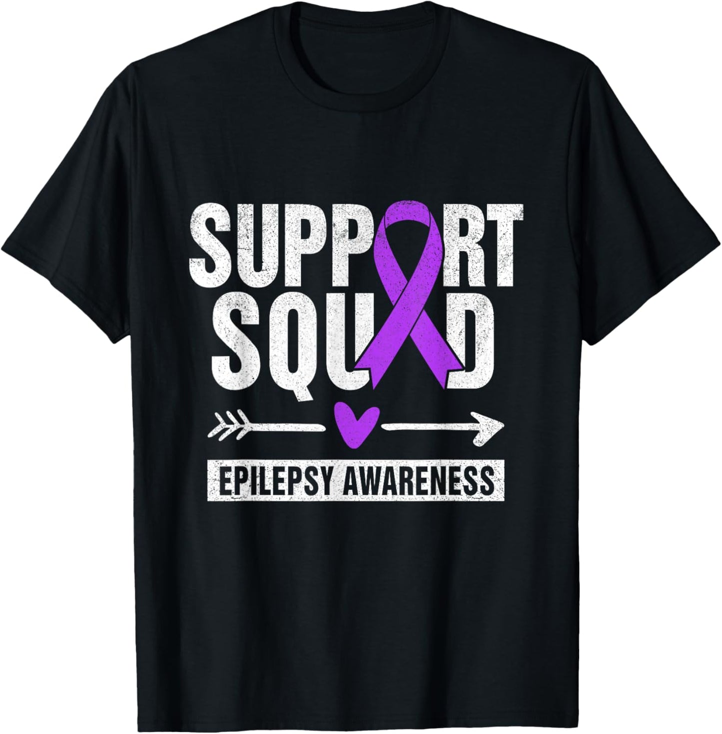 Support Squad Epilepsy Awareness I Wear Purple Ribbon T-Shirt - T-Shirt | Black