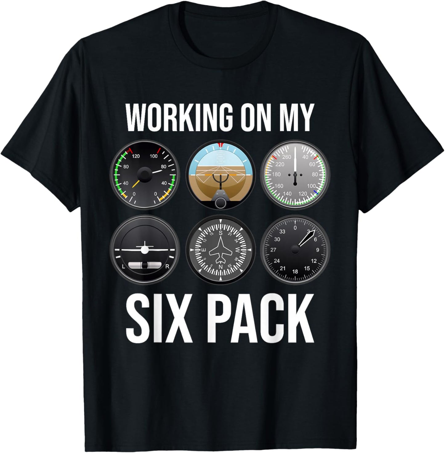 Working On My Six Pack Funny Pilot Aviator Aviation Airline T-Shirt - T-Shirt | Black