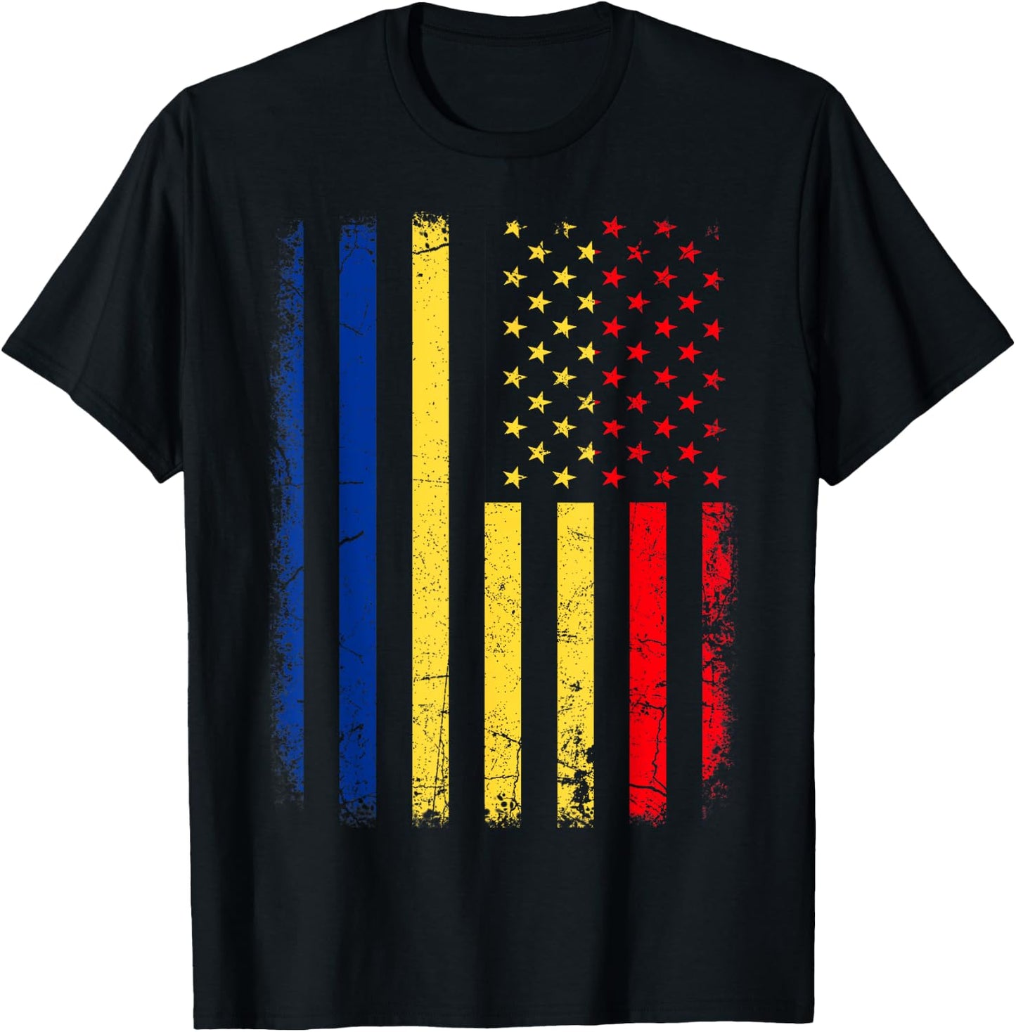 Romanian American Flag Romania America Pride Heritage T-Shirt - T-Shirt | Black