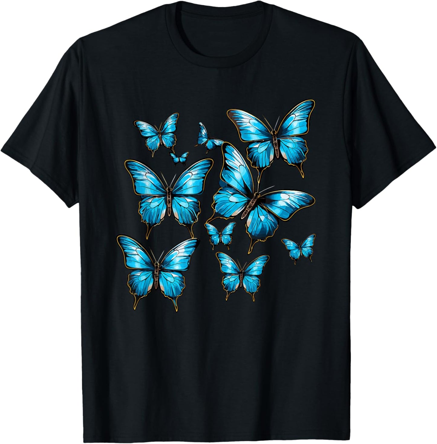 Blue Morpho Butterfly Art Entomologist Flower T-Shirt - T-Shirt | Black