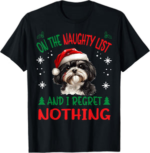 Cute Shih Tzu Dog Christmas On The Naughty List and I regret T-Shirt - T-Shirt | Black