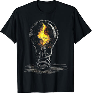 @rtY Light Bulb Drawing Flame Artwork Graphic Art , Small, Black T-Shirt - T-Shirt | Black