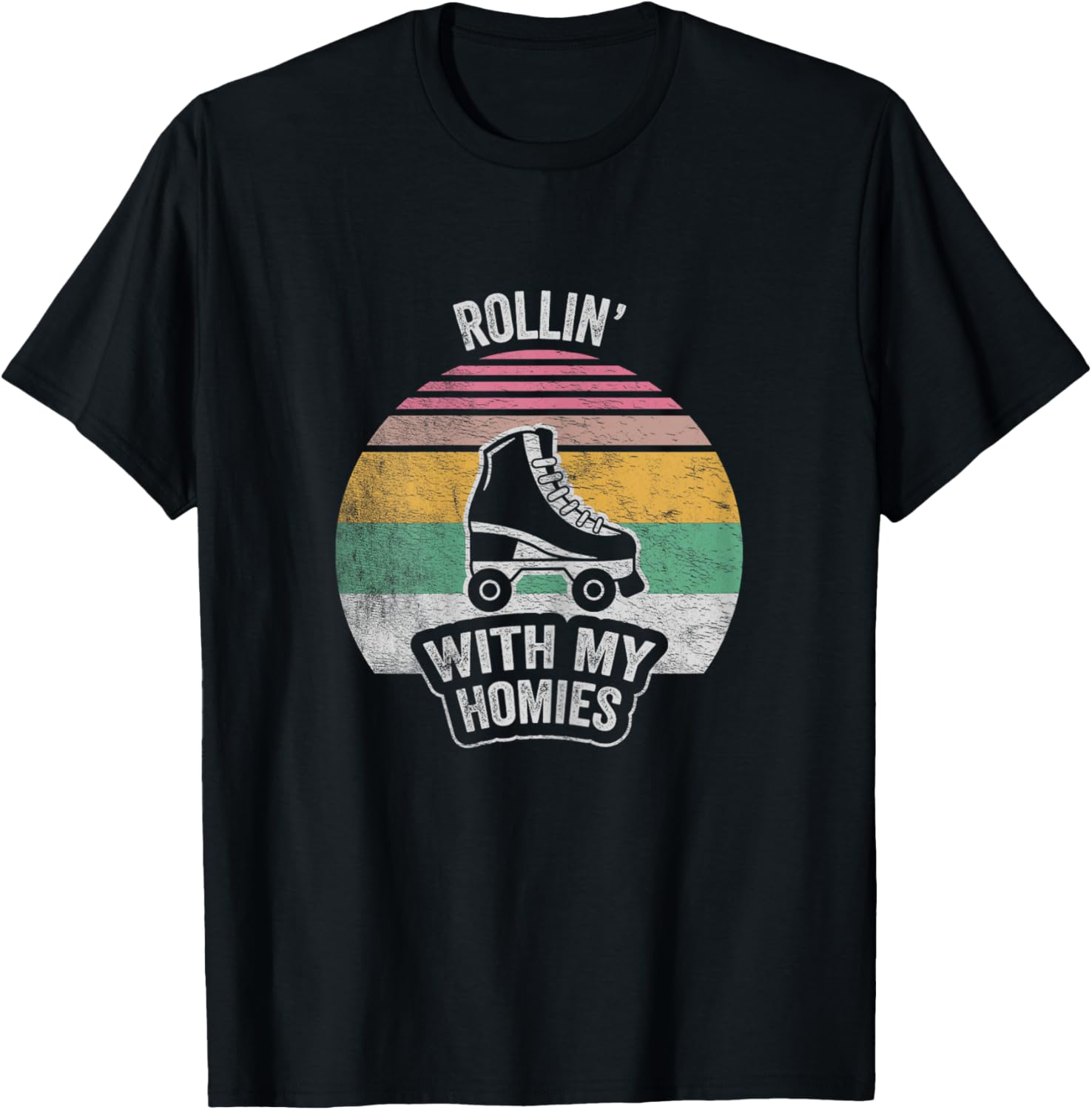 NICE 'N COOL Retro Vintage Rollin With My Homies Roller Skating , Female X-Small T-Shirt - T-Shirt | Black
