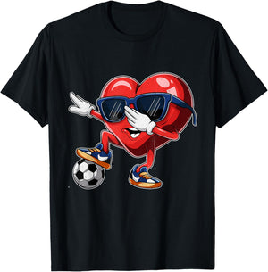 Valentine's Day Heart Dabbing Heart Player Soccer Boys Girl T-Shirt - T-Shirt | Black
