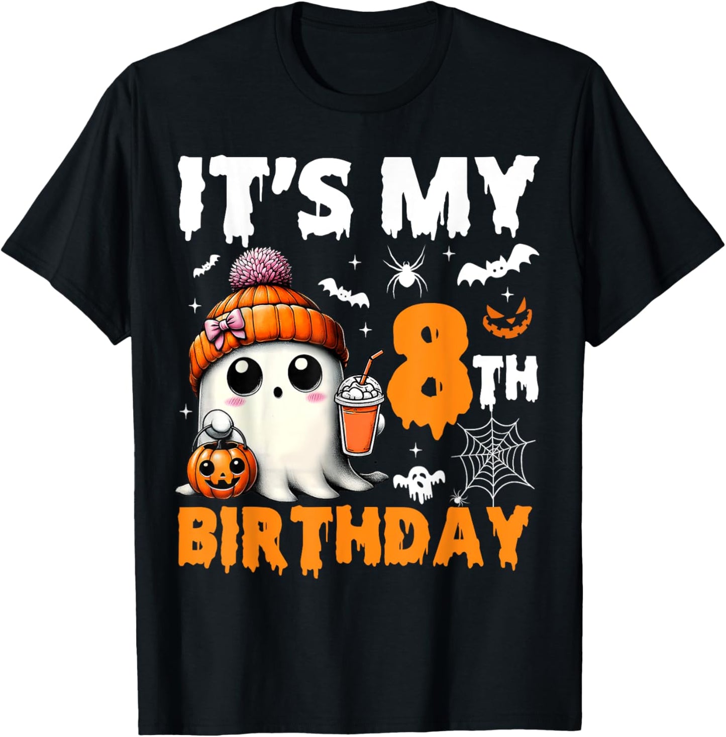It's My 8th Birthday 8 Years Old Ghost Pumpkin Halloween T-Shirt - T-Shirt | Black