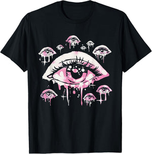 Eyes Pastel Goth Pink Weird Grunge Alt Odd Strange Aesthetic T-Shirt - T-Shirt | Black