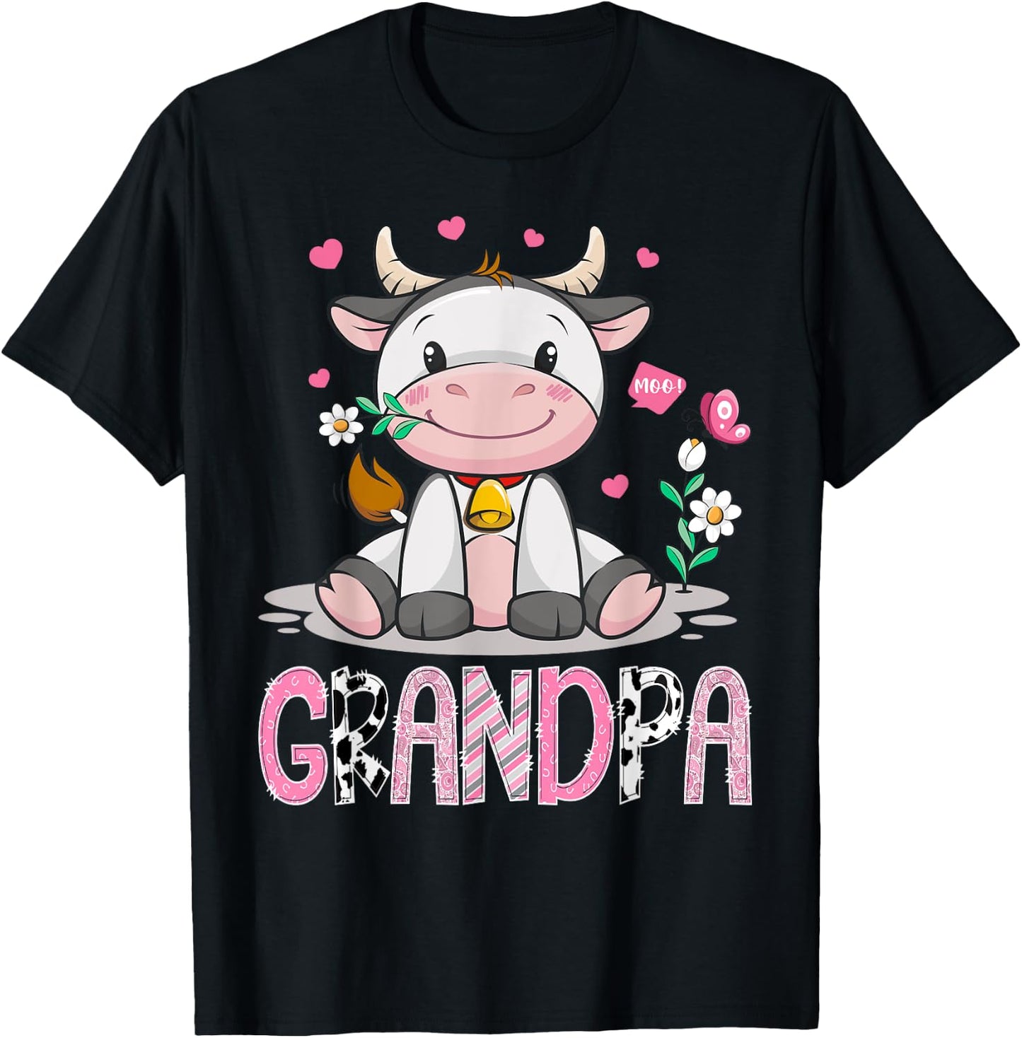 Grandpa Cute Cow Moo Farmer Birthday Family Matching T-Shirt - T-Shirt | Black