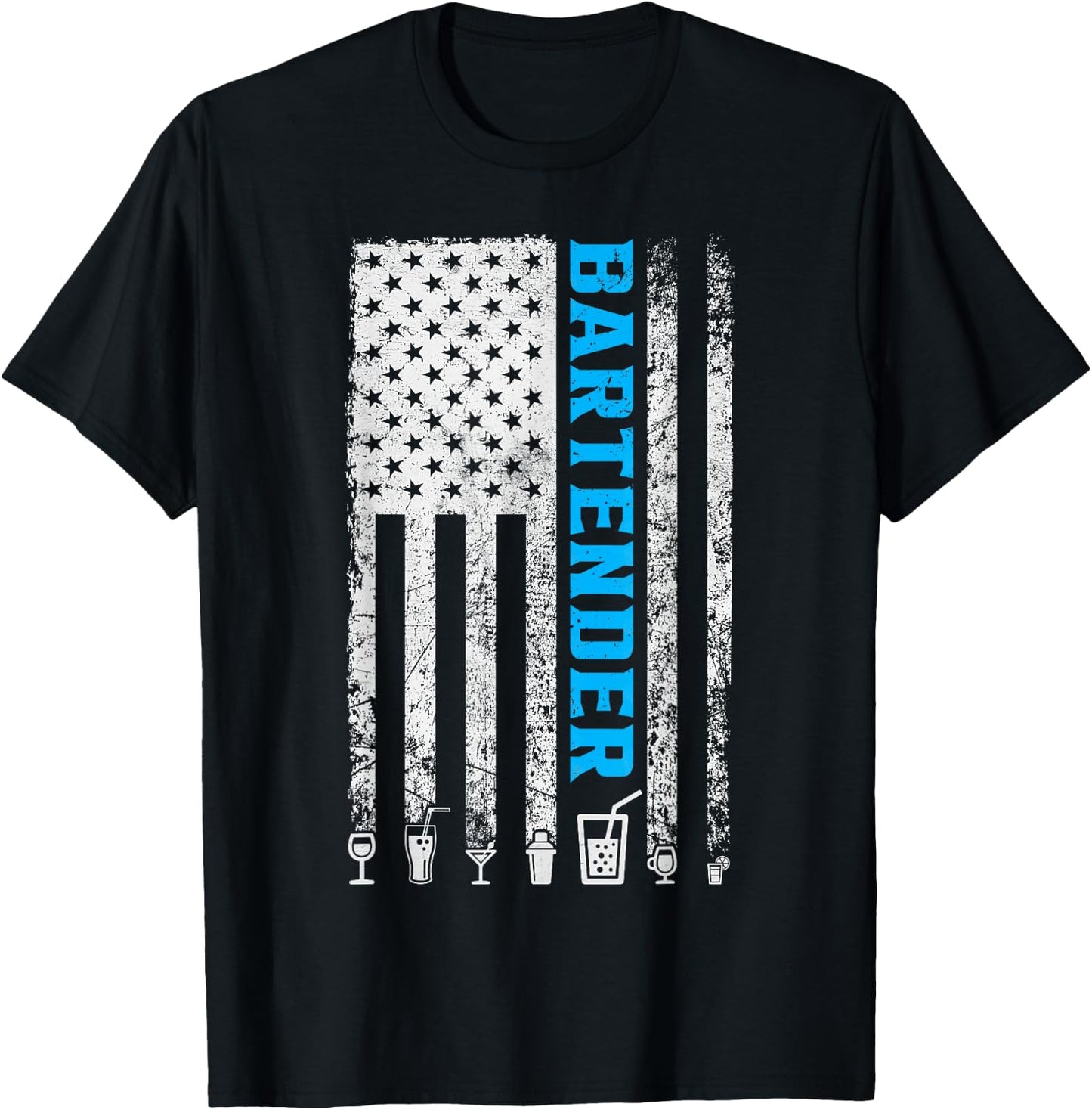 Bartender American Flag 4th of July Vintage Funny Bartender T-Shirt - T-Shirt | Black